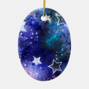 Ornamento De Cerâmica Fundo Espacial com Estrelas