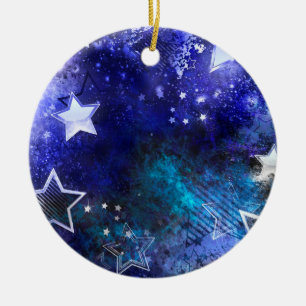 Ornamento De Cerâmica Fundo Espacial com Estrelas