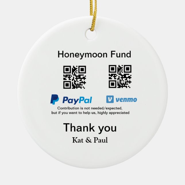 Ornamento De Cerâmica Fundo Honeymoon PayPal Venmo obrigado de código QR (Frente)