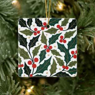 Ornamento De Cerâmica Fundo Retro-Moderno no Estilo Folhas de Azevinho e