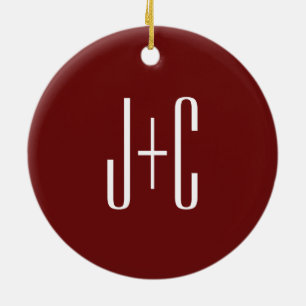 Ornamento De Cerâmica Fundo vermelho Borgonha editável e texto branco