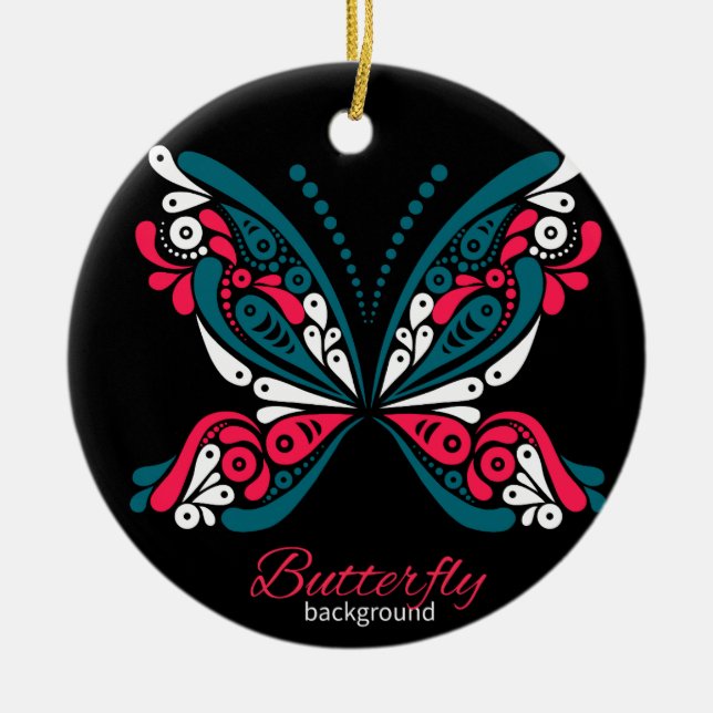 Ornamento De Cerâmica Fundo vetorial com linda borboleta. tatuagem. (Frente)