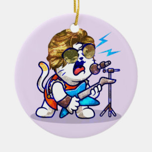 Ornamento De Cerâmica Funky Rockstar Cat - Gatinho Legal do Lover Música