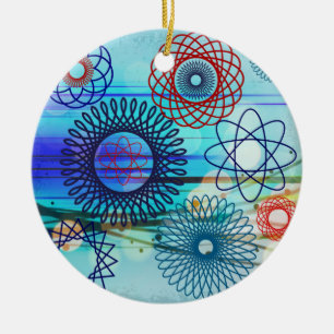 Ornamento De Cerâmica Funky Spiroógrafo, Padrão Geométrico Design Azu
