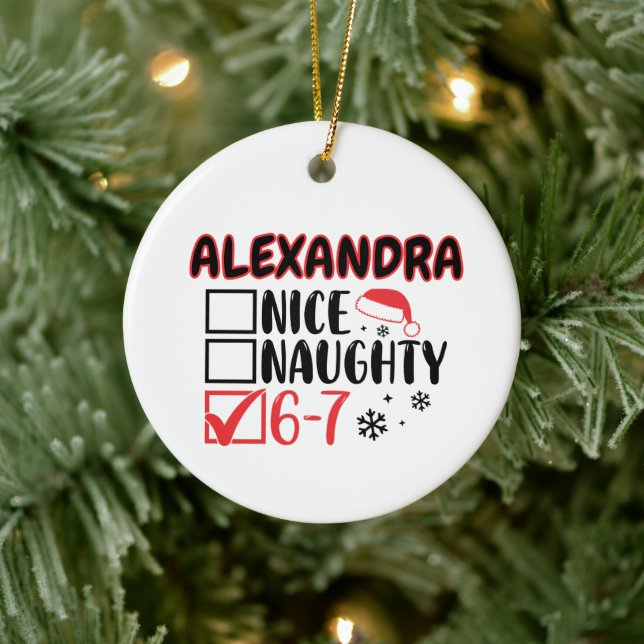 Ornamento De Cerâmica Funny 6-7 Christmas Checklist Custom Name (Árvore)
