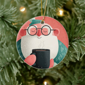Ornamento De Cerâmica Funny A Cheerful Man With Glasses Happy Holiday 