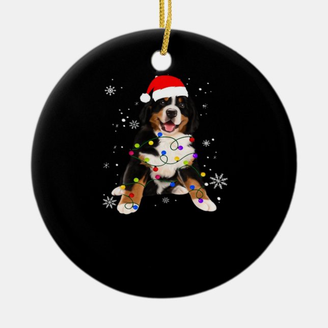 Ornamento De Cerâmica Funny Bernese Mountain Dog Lights Christmas Matchi (Frente)