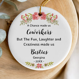 Ornamento De Cerâmica Funny bestie coworker floral wreath personalized