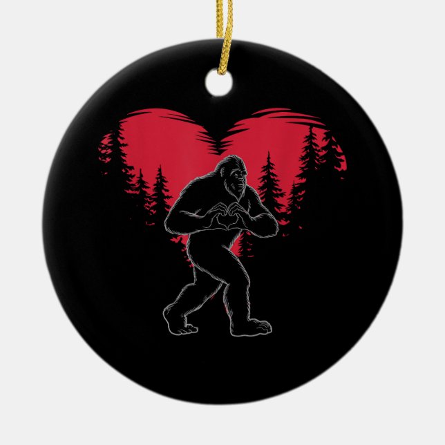 Ornamento De Cerâmica Funny Bigfoot in Love Heart Happy Valentine's Day (Frente)