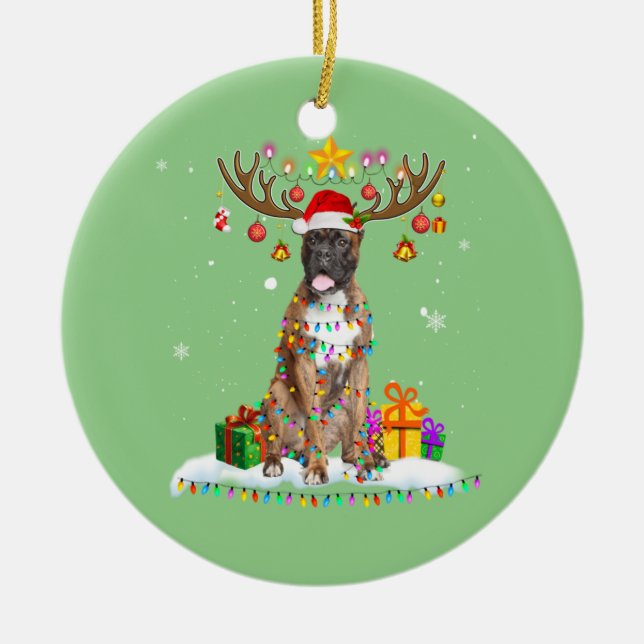 Ornamento De Cerâmica Funny Boxer Dog Christmas Tee Reindeer Christmas (Frente)
