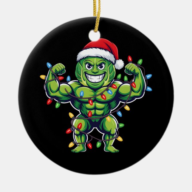 Ornamento De Cerâmica Funny Brussels Sprout Lifting Christmas Gym Lover (Frente)