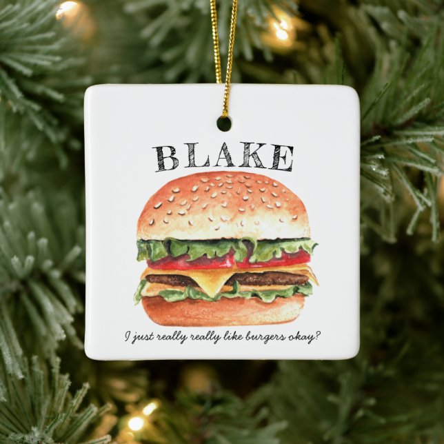 Ornamento De Cerâmica Funny Cheeseburger Burger | Monogram Christmas (Árvore)