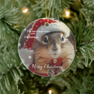 Ornamento De Cerâmica Funny Chipmunk Nut Merry Christmas Photo