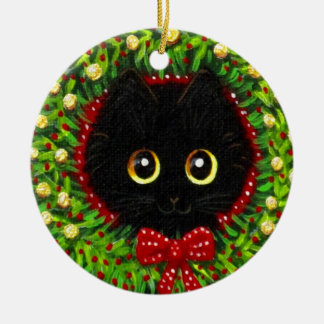 Ornamento De Cerâmica Funny Christmas Black Cat Art Creationarts