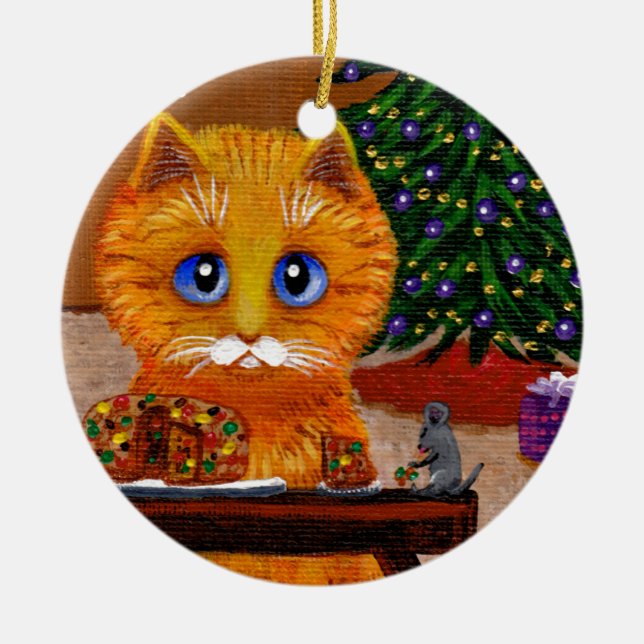 Ornamento De Cerâmica Funny Christmas Orange Cat Art Creationarts (Frente)