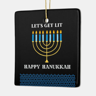Ornamento De Cerâmica Funny Cute Blue Hanukkah Menorah Design