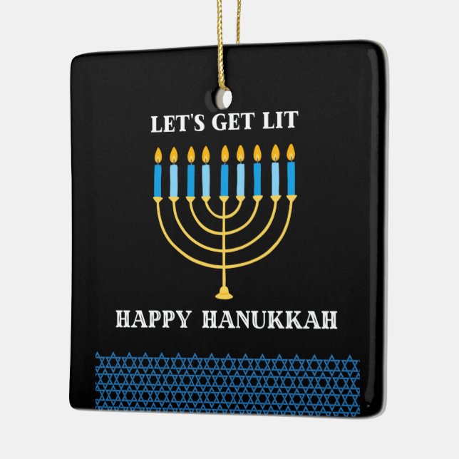 Ornamento De Cerâmica Funny Cute Blue Hanukkah Menorah Design (Esquerda)