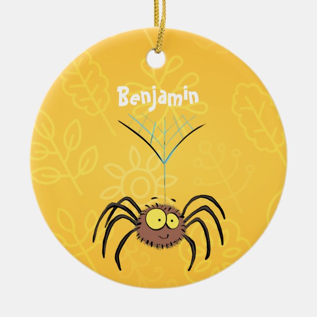 Ornamento De Cerâmica Funny cute fluffy spider cartoon (Frente)