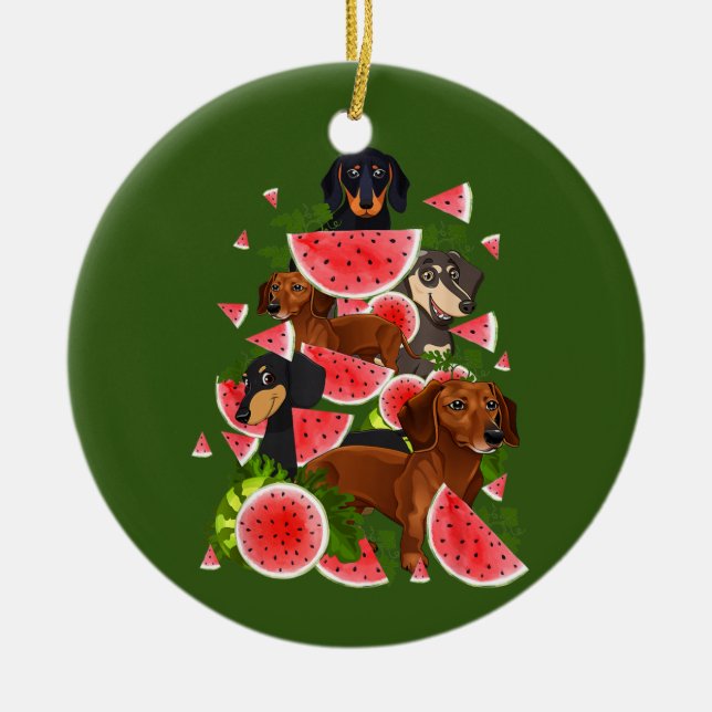 Ornamento De Cerâmica Funny Dachshund Árvore de Natal Verão (Frente)