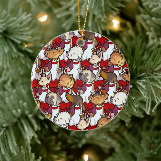 Ornamento De Cerâmica Funny Dog Choir Christmas Carol Singers Cartoon (Árvore)