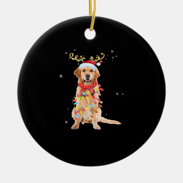 Ornamento De Cerâmica Funny Golden Retriever Christmas Tree Santa Reinde (Frente)