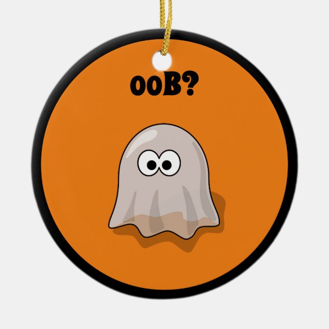 Ornamento De Cerâmica Funny Halloween Ghost Says Boo Backwards (Frente)