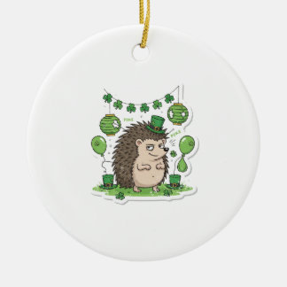 Ornamento De Cerâmica Funny Hedgehog "Poke" Party Retro St.Patrick's Day