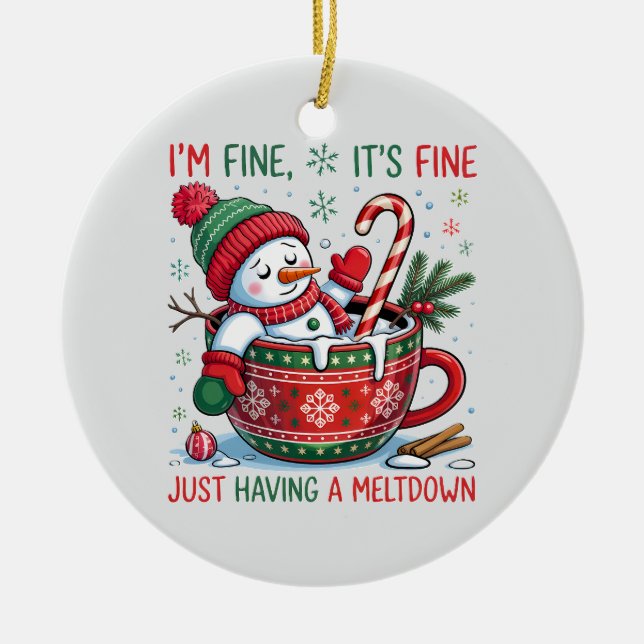 Ornamento De Cerâmica “Funny Holiday – Snowman Meltdown  (Frente)