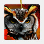 Ornamento De Cerâmica Funny Owl Pun de Natal<br><div class="desc">Uma coruja com uma folha vermelha de arte ai. Coruja que quero no Natal é você. Um trocadilho de Natal engraçado e romântico.</div>