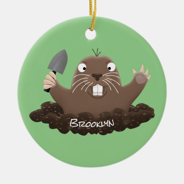 Ornamento De Cerâmica Funny pocket gopher digging cartoon illustration (Frente)