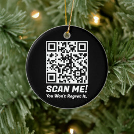 Ornamento De Cerâmica Funny QR Scan Me! Funny Regret Joke