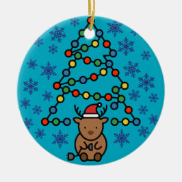 Ornamento De Cerâmica Funny Reindeer with Plug and Christmas Light Tree