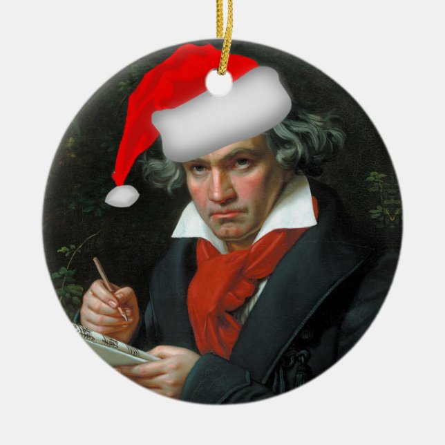 Ornamento De Cerâmica Funny Santa Beethoven Classical Music Christmas (Frente)