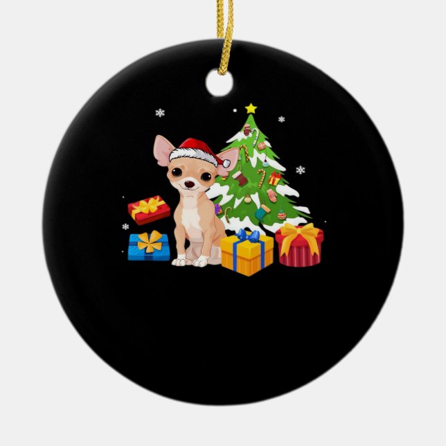 Ornamento De Cerâmica Funny Santa Chihuahua Dog Christmas Tree Gifts Xma (Frente)