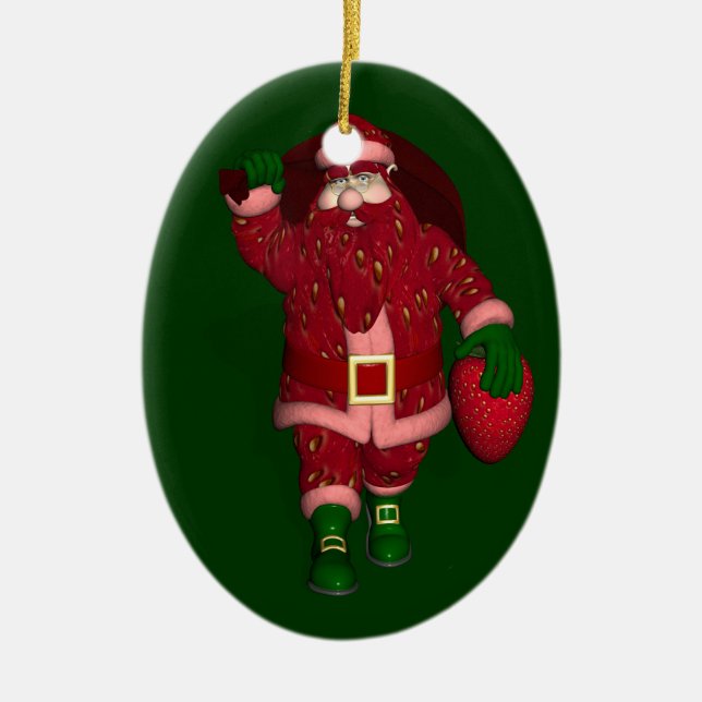 Ornamento De Cerâmica Funny Santa Claus Strawberry Farmer (Frente)