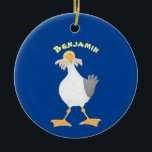 Ornamento De Cerâmica Funny seagull with French fries cartoon<br><div class="desc">Seagulls! they love French fries (or chips as we call them in Australia). Chips and seagulls  are a part of the summer seaside landscape and almost part of folklore in some parts of the world. Lots of fun and humour.</div>