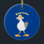 Ornamento De Cerâmica Funny seagull with French fries cartoon<br><div class="desc">Seagulls! they love French fries (or chips as we call them in Australia). Chips and seagulls  are a part of the summer seaside landscape and almost part of folklore in some parts of the world. Lots of fun and humour.</div>