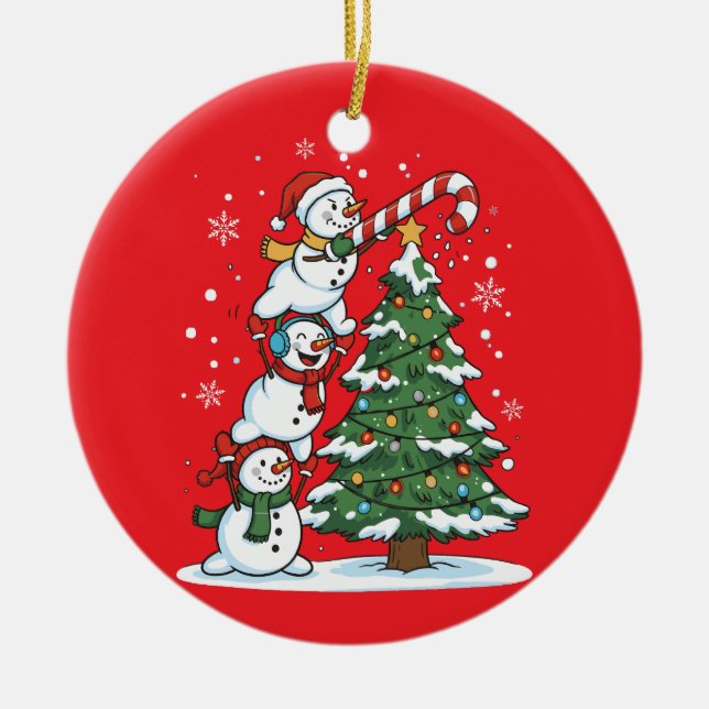 Ornamento De Cerâmica Funny Snowman Tree Decorating Ornament (Frente)