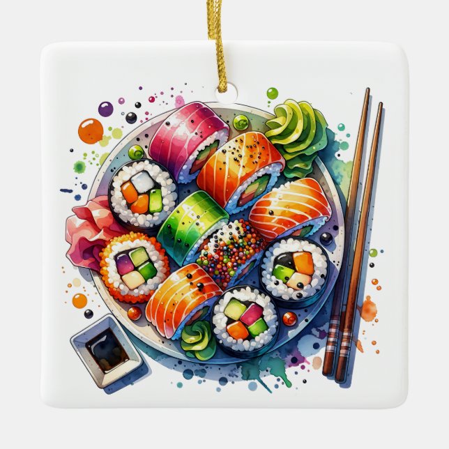 Ornamento De Cerâmica Funny Sushi Rolls Pun Personalizado Natal (Frente)