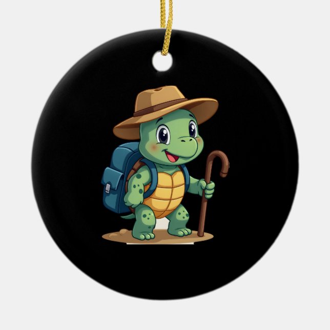 Ornamento De Cerâmica Funny Turtle Hiking Graphic Camping Lover Adventur (Frente)