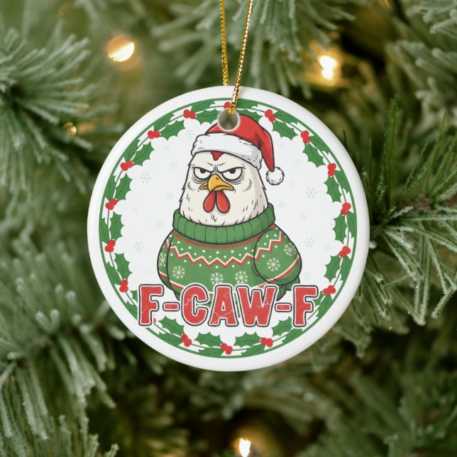 Ornamento De Cerâmica Funny Weird Chicken F-CAW-F Holiday FCawF (Árvore)