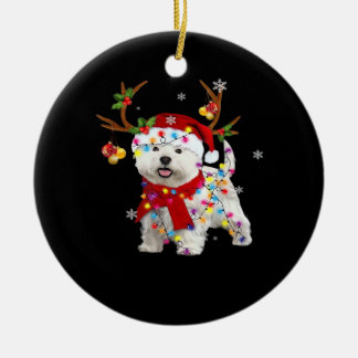 Ornamento De Cerâmica Funny Westie Christmas Tee Reindeer Christmas Ligh