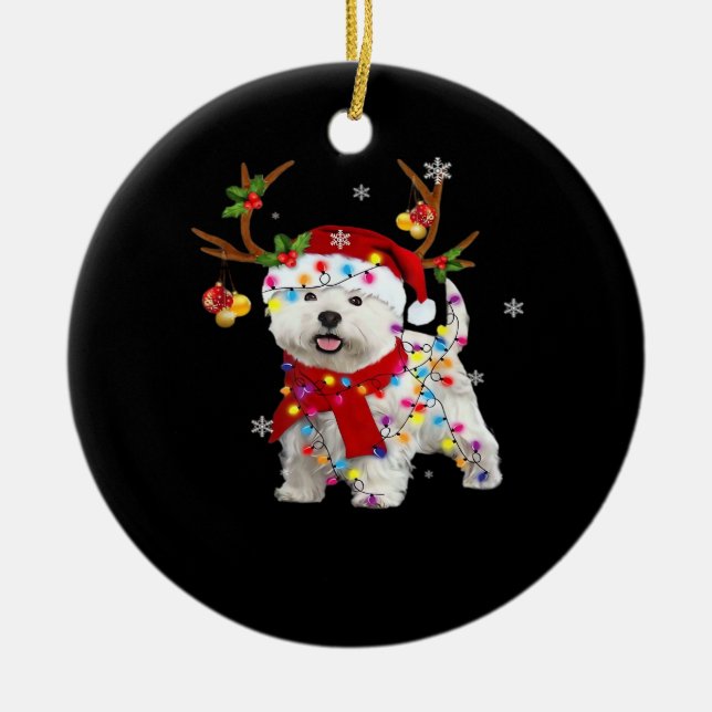 Ornamento De Cerâmica Funny Westie Christmas Tee Reindeer Christmas Ligh (Frente)