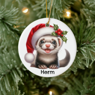 Ornamento De Cerâmica Furão Personalizado com Chapéu de Papai Noel