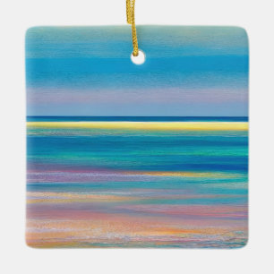 Ornamento De Cerâmica "Fusão Fúcsia" Paisagem Marinha Abstrata