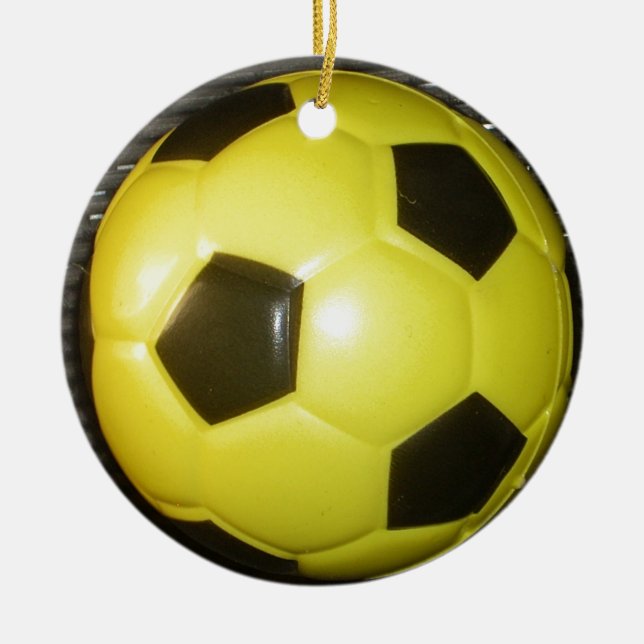 Ornamento De Cerâmica Futebol amarelo e preto. (Frente)