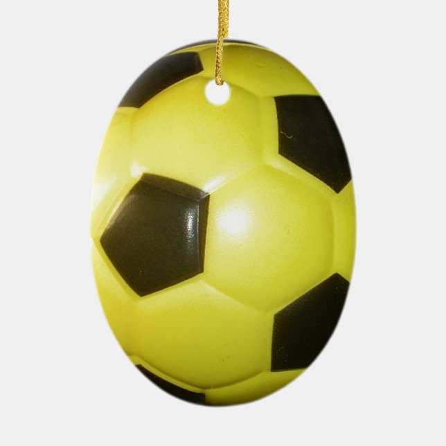 Ornamento De Cerâmica Futebol amarelo e preto. (Frente)