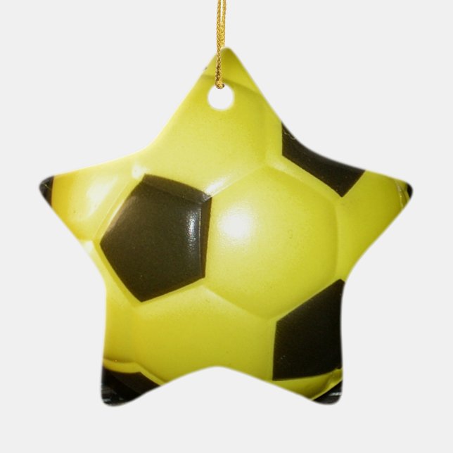 Ornamento De Cerâmica Futebol amarelo e preto. (Frente)