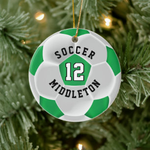 Ornamento De Cerâmica Futebol ⚽ Bola em Verde e Branco