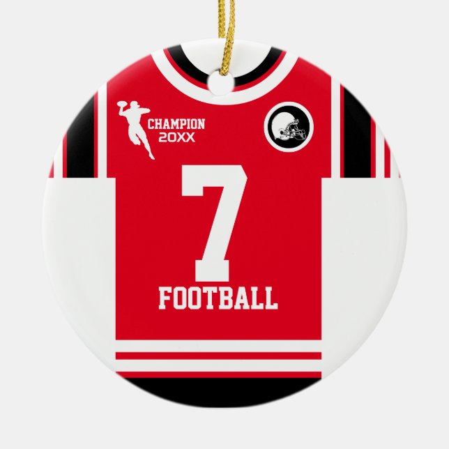 Ornamento De Cerâmica Futebol Champ Jersey Red White Ornament (Frente)